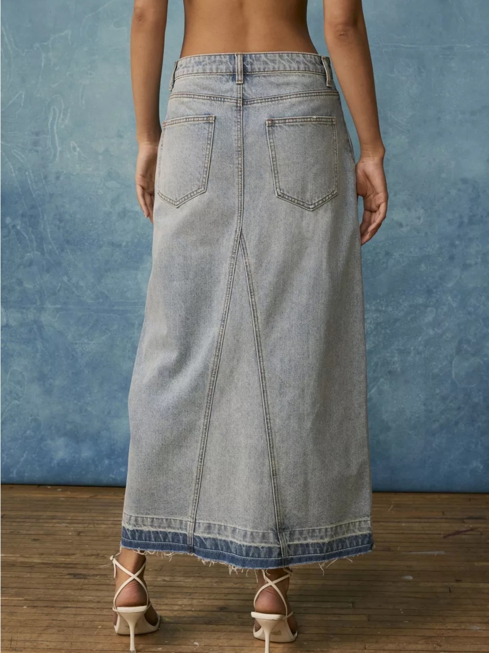 BDG Light Blue Straight Denim Jeans Maxi Skirt Festival summer Nostalgic - Picture 3 of 8